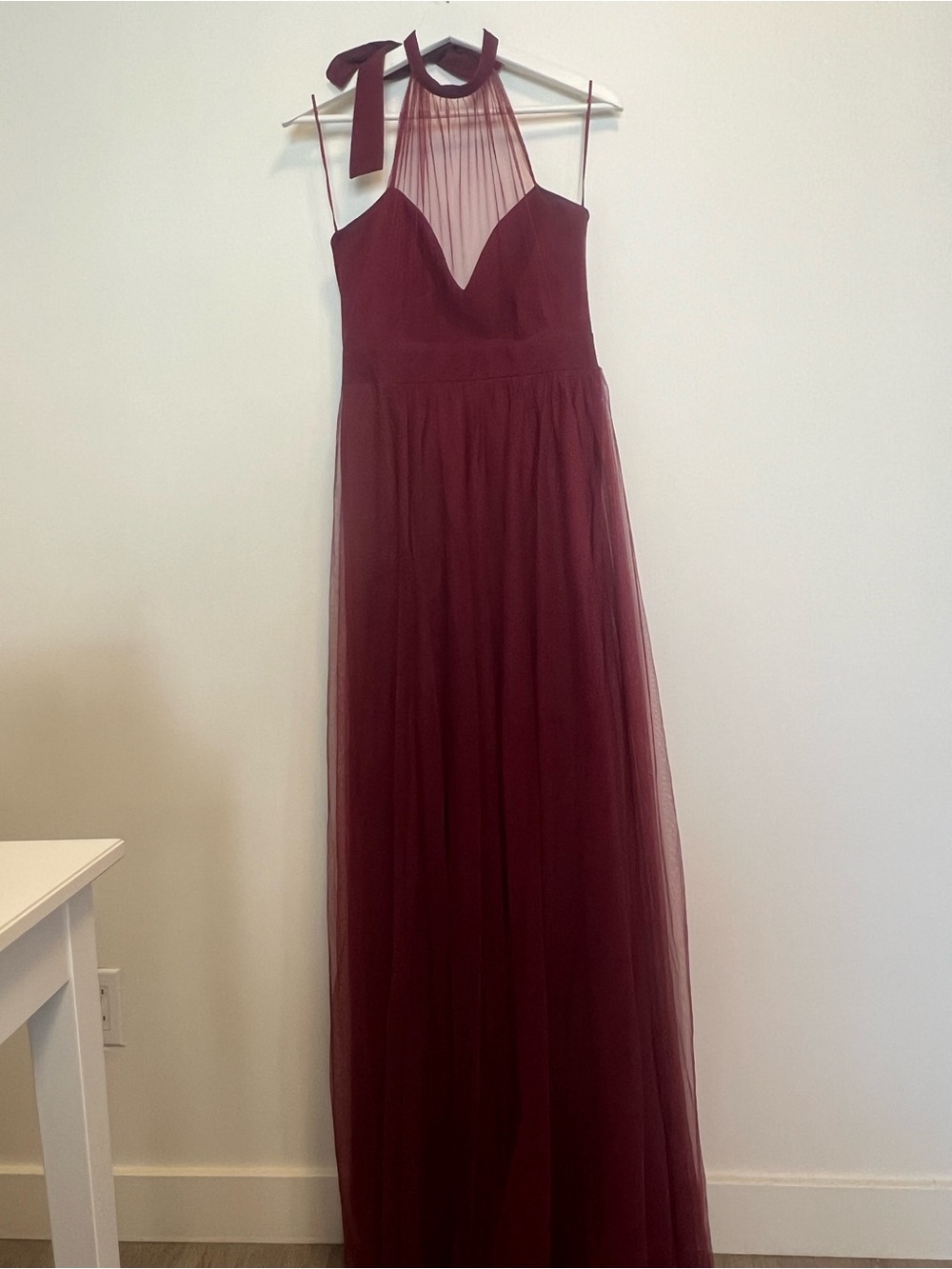 Fashion Nova Burgundy Halter Tulle Maxi Dress